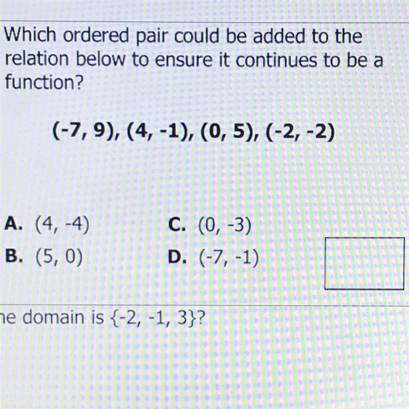 Which ordered pair could be added to the relation below to ensure it continues to-example-1