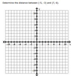 Determine the distance between (-5, -3) and (7, 6)-example-1