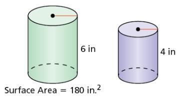 The cylinders are similar. Find the surface area of the purple cylinder.-example-1