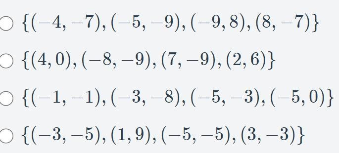 Which set of ordered pairs does not represent a function? part 2-example-1