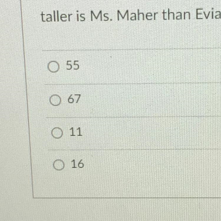 Eviana is 4 feet 7 inches. Ms. Maher is 5 feet 11 inches. How many INCHES taller is-example-1