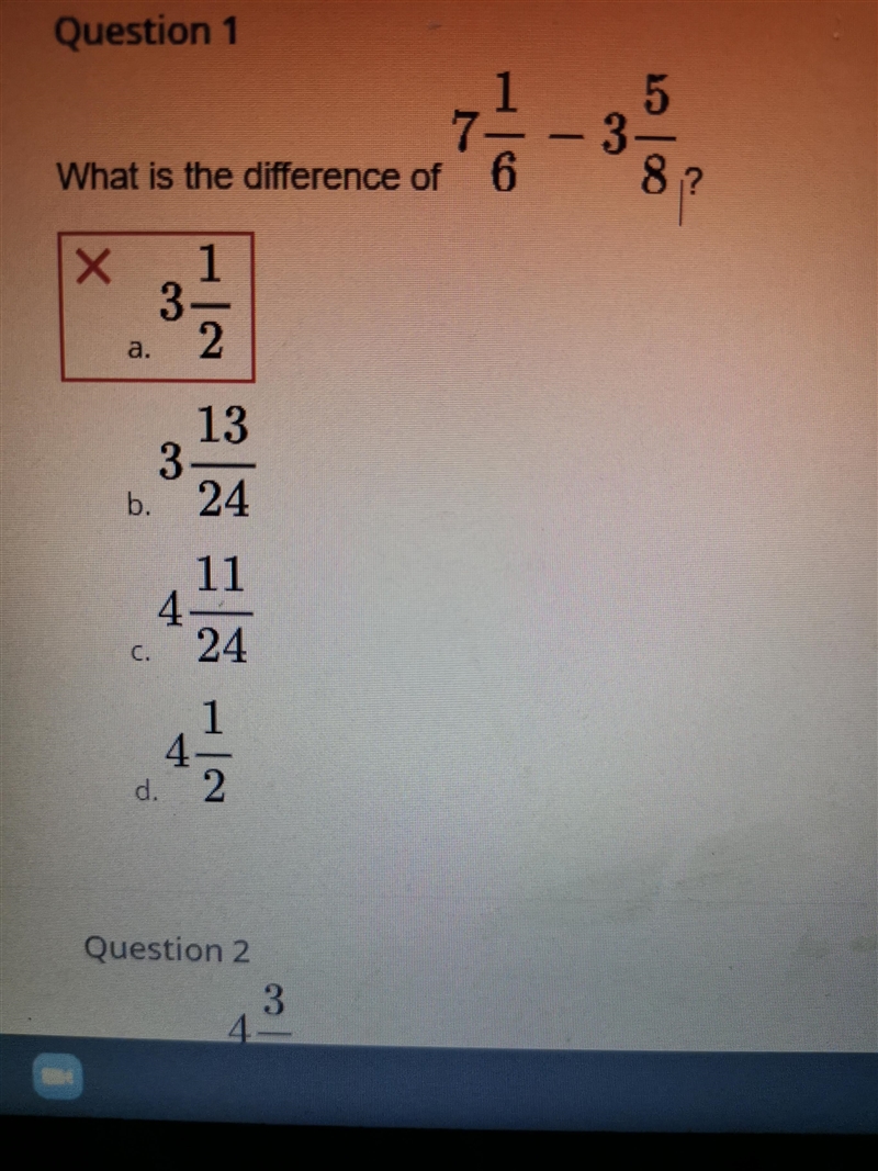 What is the difference of 7 1/6 - 3 5/8?-example-1