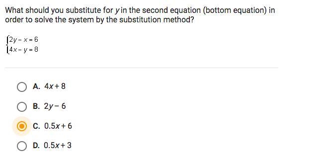 What should you substitute for y in the second equation (bottom equation) in order-example-1