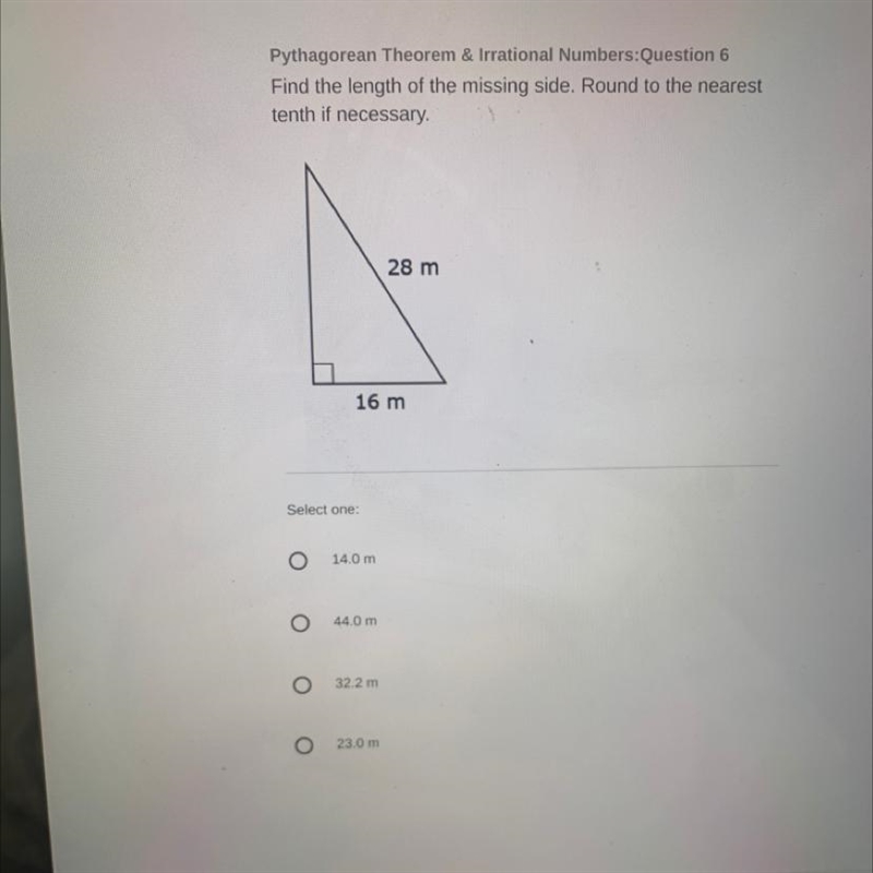 Find the length of the missing side. Round to the nearest tenth if necessary.-example-1