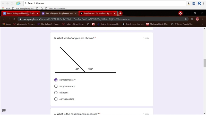 What kind of angles are shown? complementary supplementary adjacent corresponding-example-1