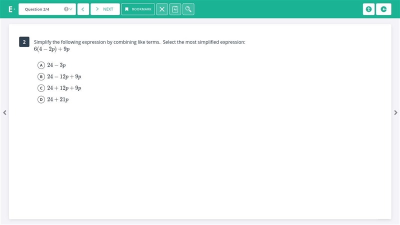 Simplify the following expression by combining like terms. Select the most simplified-example-1