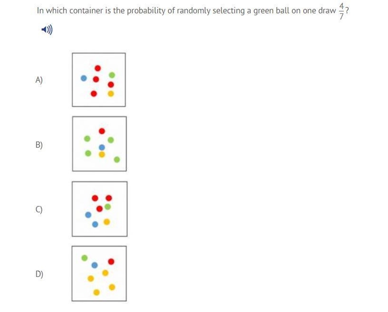 In which container is the probability of randomly selecting a green ball on one draw-example-1