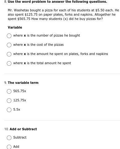 PLEASE HELP ME!!!!!! Mr. Washetas bought a pizza for each of his students at $5.50 each-example-1