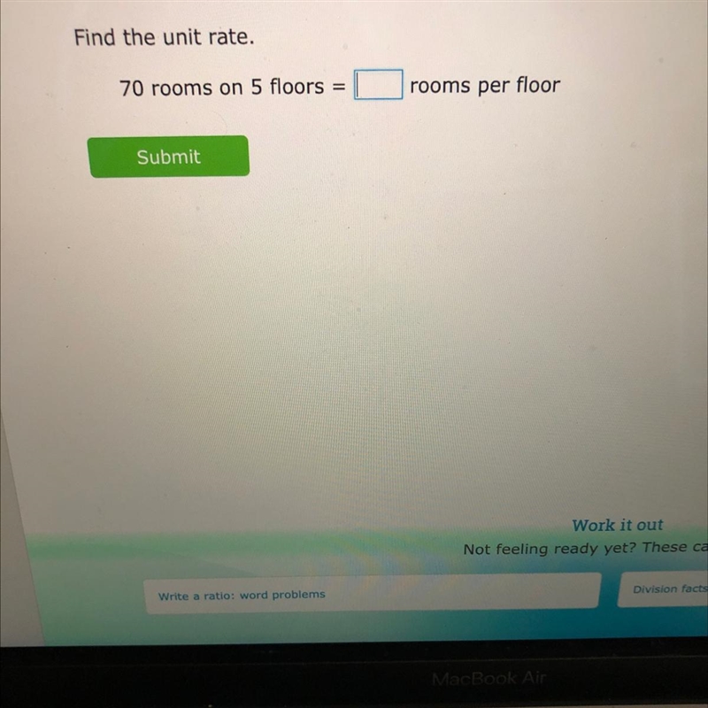 Find the unit rate. 70 rooms on 5 floors rooms per floor-example-1