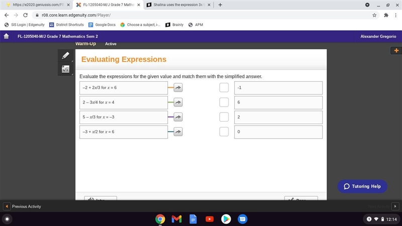 Evaluate the expressions for the given value and match them with the simplified answer-example-1