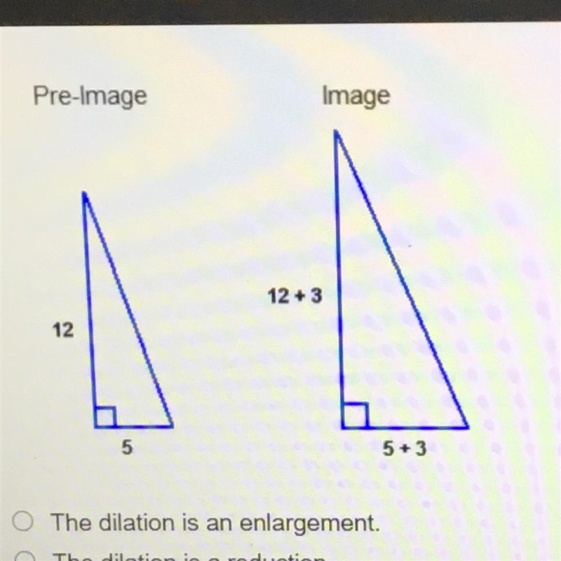 Which statement about these triangles is true? A) The dilation is an enlargement B-example-1