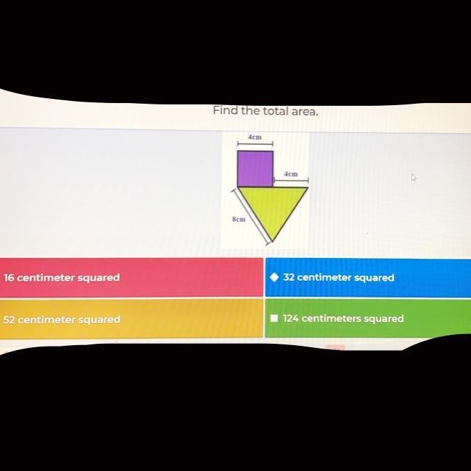 HELP ASAP PLS!!’ find the total area answer choices- 16 centimeter squared 52 centimeter-example-1