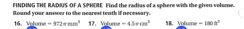 Find the radius for the 3 given volumes-example-1