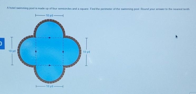 A hotel swimming pool is made up of four semicircles and a square. Find the perimeter-example-1