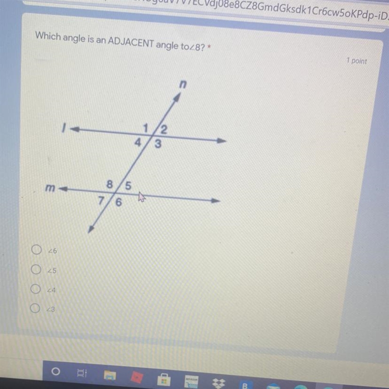 Which angle is an ADJACENT angle to 8? Help pleasee-example-1