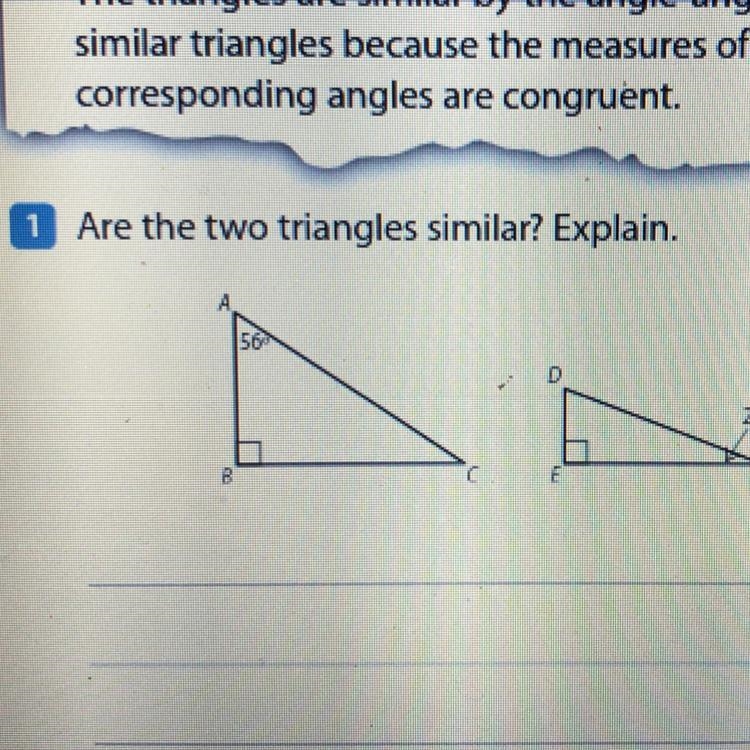 Are the two triangles similar? Explain.-example-1