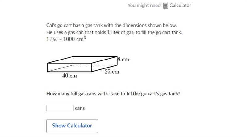 How many full gas cans will it take to fill the go cart's gas tank?-example-1