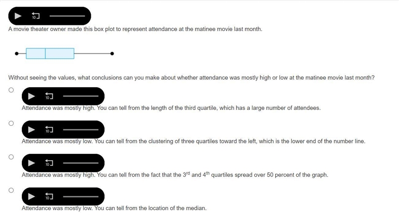 A movie theater owner made this box plot to represent attendance at the matinee movie-example-1