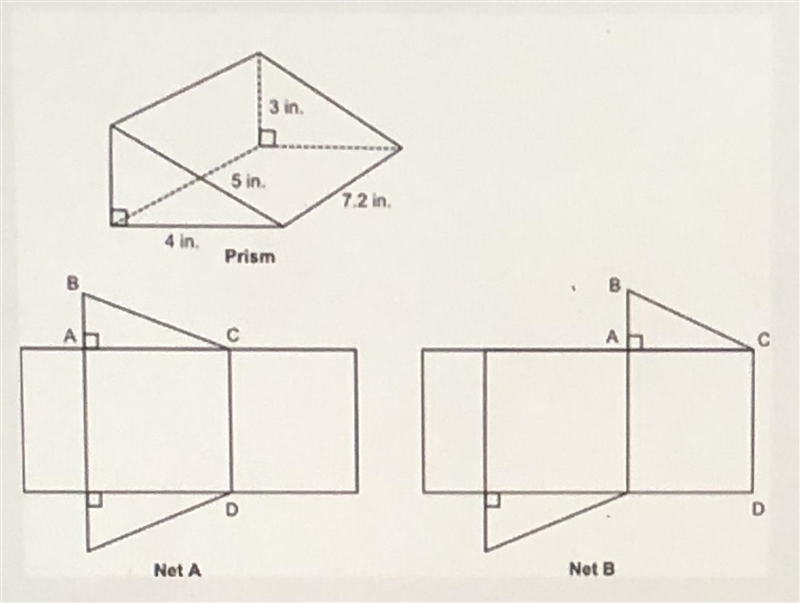 A prism and two nets are shown below: Part A: Which is the correct net for the prism-example-1