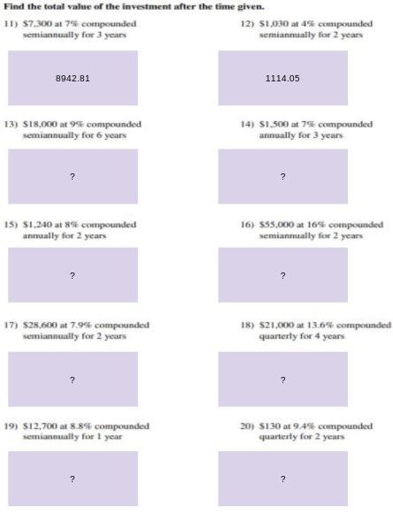 Find the total value of the investment after the time given-example-1