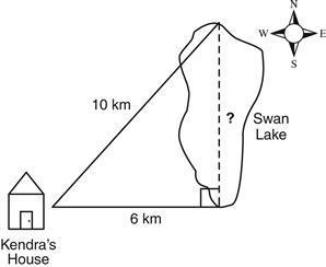 Kendra lives 10 km from the northern tip of Swan Lake and 6 km from the southern tip-example-1