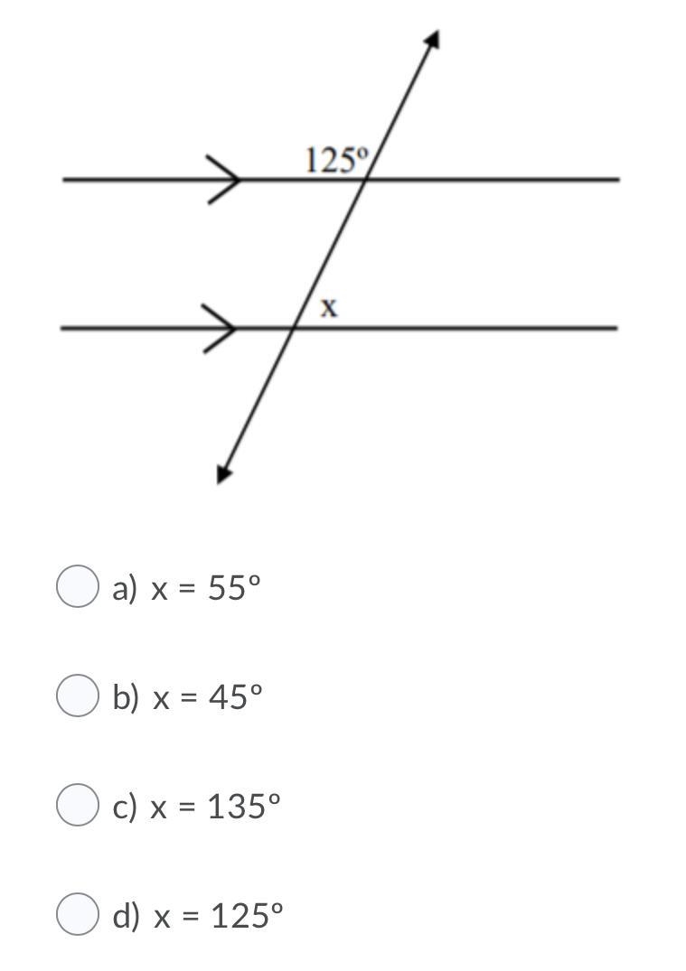 Given the two parallel lines, determine the measure of x.-example-1