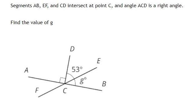 Find the value of g. Just write the angle measure, without the degree symbol.-example-1