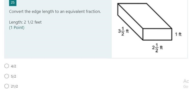 Convert the edge length to an equivalent fraction. Length: 2 1/2 feet-example-1