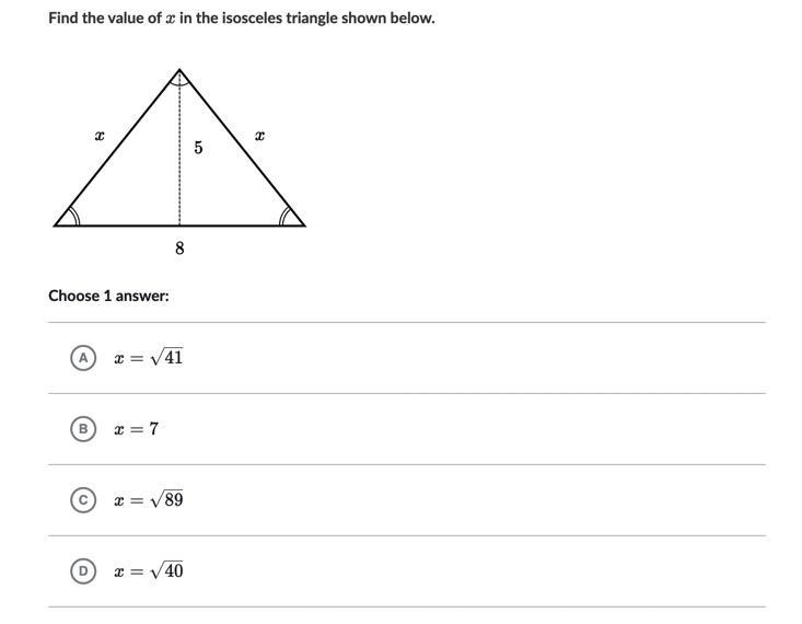 Find the value of x in the isosceles triangle shown below.-example-1