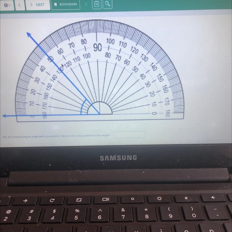 Ms. M is measuring an angle with a protractor. What is the measurement of the angle-example-1