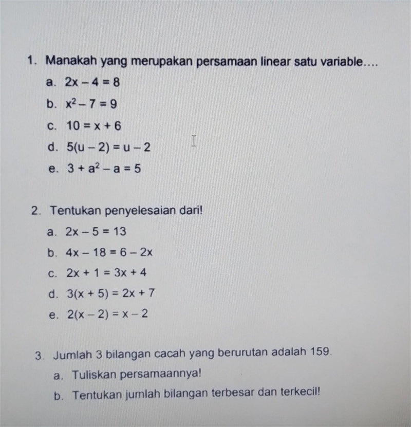 Manakah yang merupakan persamaan linear satu variabel-example-1