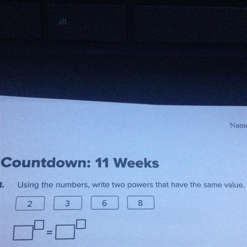 Using the numbers, write two powers that have the same value. 2, 3, 6, 8-example-1