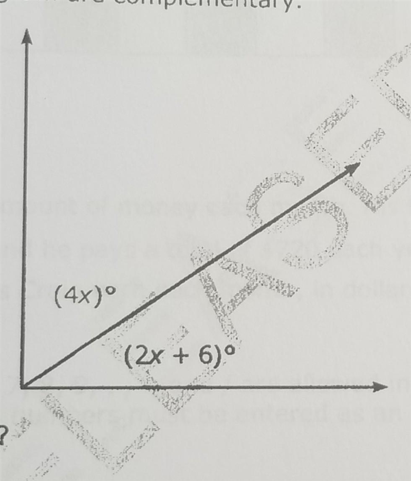 The angles in this diagram are complementary. (4x)° (2x + 6°) What is the value of-example-1