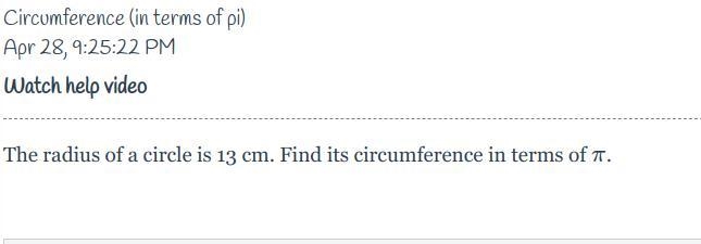 Circumference (in terms of pi)-example-1