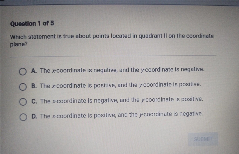 Which statement is true about points located in quadrant II on the coordinate plane-example-1