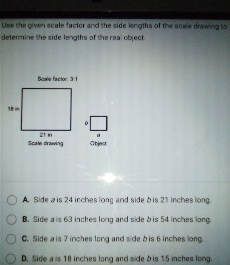 Use the given scale factor and the side lengths of the scale drawing to determine-example-1