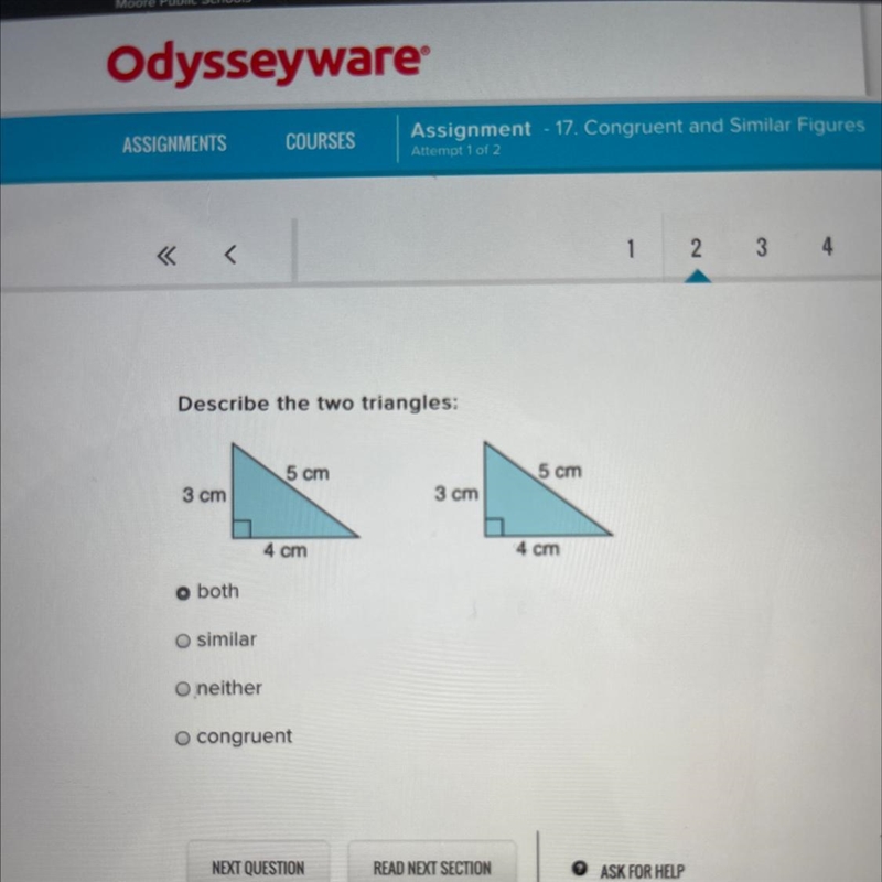 Please only answer I’d you are positive. Are the triangles a. Similar b. congruent-example-1