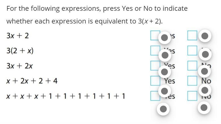 For the following expressions, press Yes or No to indicate whether each expression-example-1