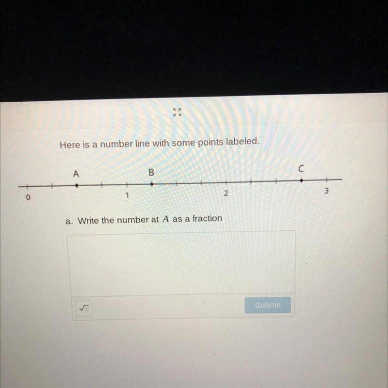 Here is a number line with some points labeled. a. Write the number at A as a fraction-example-1