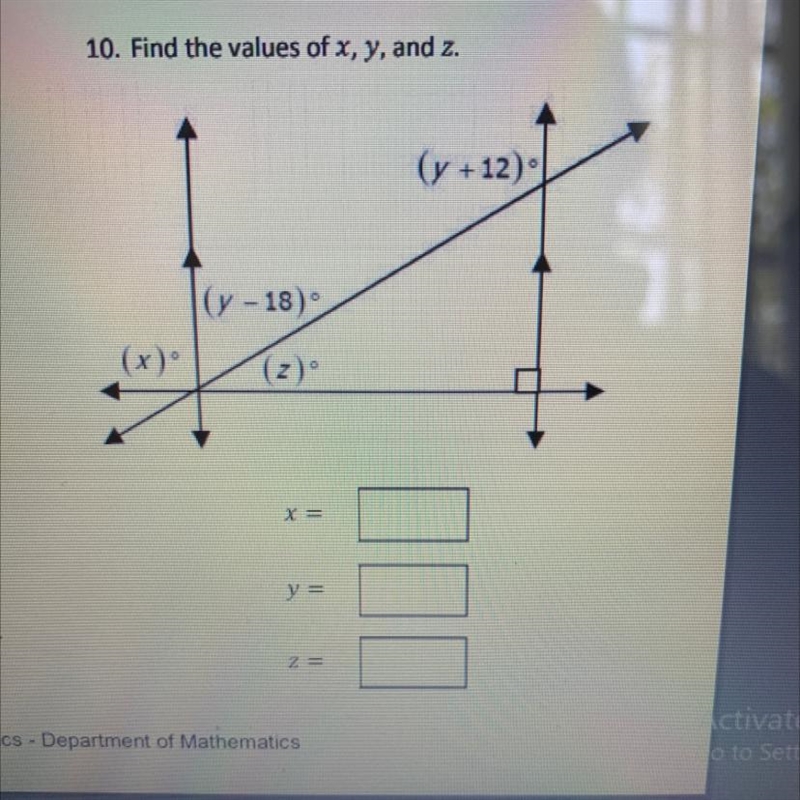 Find the values of x, y, and z. X=? Y=? Z=?-example-1