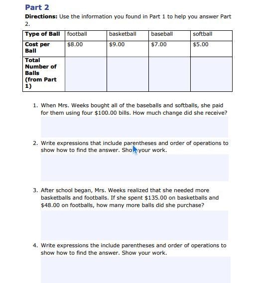 Type of Ball football basketball baseball softball Cost per Ball $8.00 $9.00 $7.00 $5.00 Total-example-1