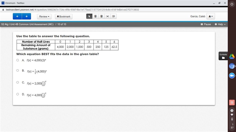 Image Which equation BEST fits the data in the given table?-example-1