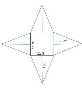 Use the net to find the surface area of the square pyramid. A)385ft2 B)473ft2 C)526ft-example-1