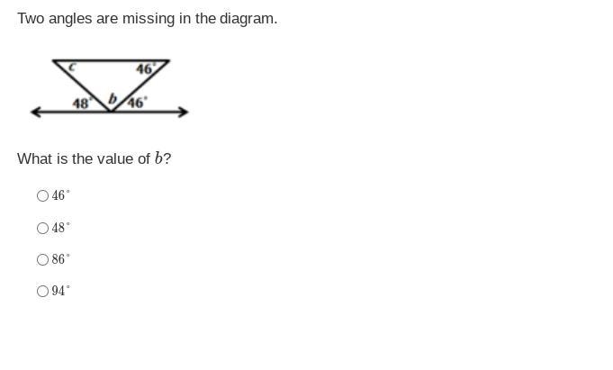 Two angles are missing in the diagram. What is the value of b?-example-1