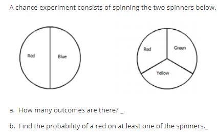 A chance experiment consists of spinning the two spinners below. a. How many outcomes-example-1