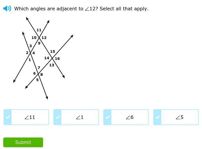 Which angles are adjacent to 12 ? select all that apply-example-1