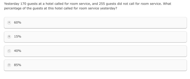 Yesterday 170 guests at a hotel called for room service, and 255 guests did not call-example-1