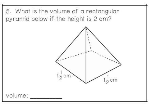 What is the volume of a rectangular pyramid below if the height is 2 cm?-example-1