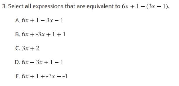 C is what 6x + 1 - (3x - 1) equals-example-1