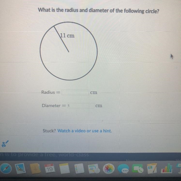 What is the radius and diameter of the following circle?-example-1